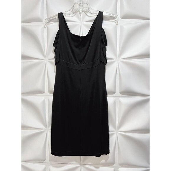 Marc Bouwer Sz 6 Black Cold Shoulder Acetate Satin Empire Waist Formal Dress - Picture 5 of 7